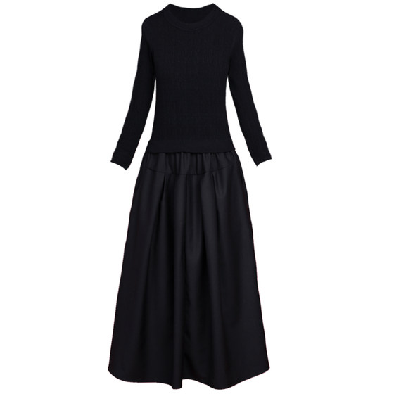 Autumn And Winter 2021 New Korean Style Fake Two-piece Stitched Medium And Long Slim Bottomed Wool Knitted Dress For Women Autumn And Winter 2021 New Korean Style Fake Two-piece Stitched Medium And Long Slim Bottomed Wool Knitted Dress For Women
