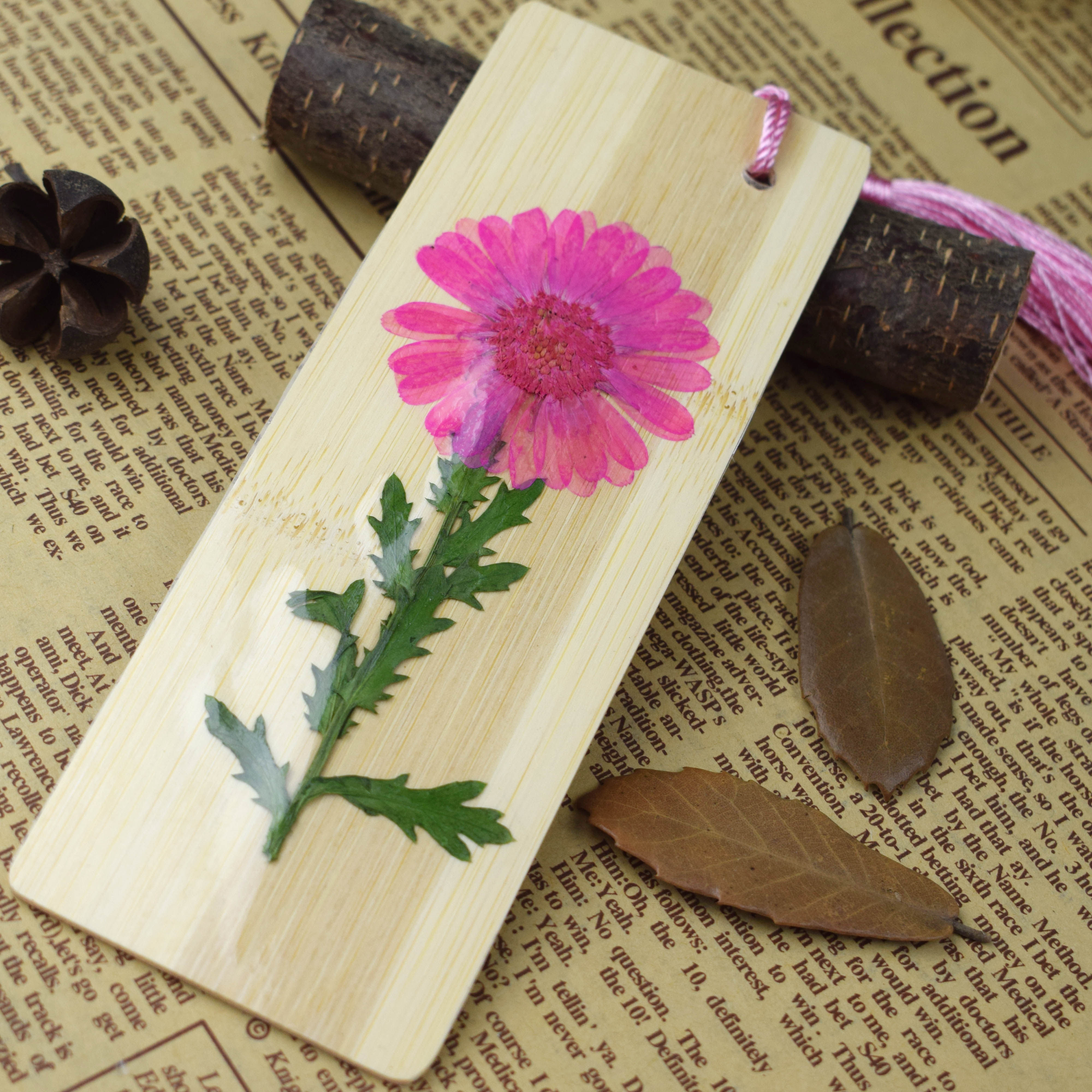包邮手工干花书签可爱清新古典压花草简约纪念木质中国风学生用