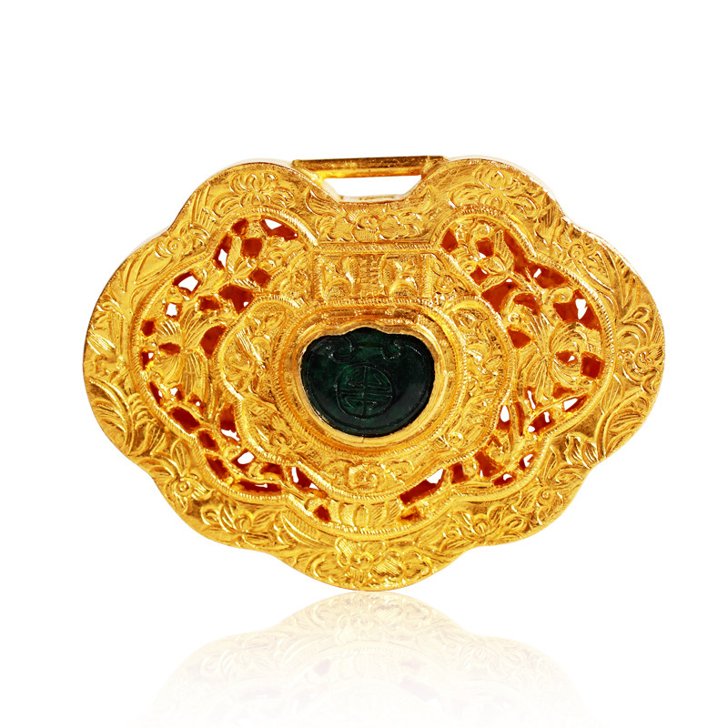 老克勒足金古法手工黄金錾刻凤穿牡丹镂空diy颈饰