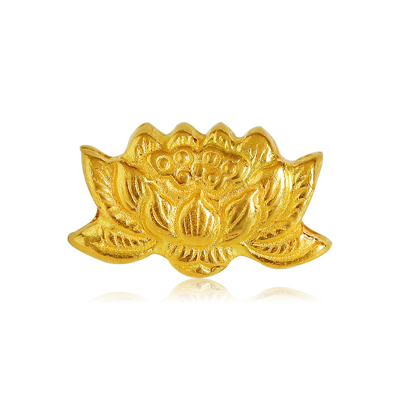 老克勒足金古法黄金錾刻莲花转运路路通diy手链手饰