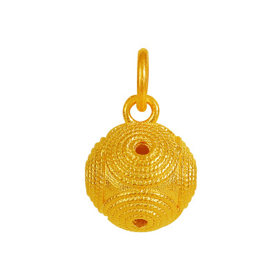 老克勒黄金镂空球形吊坠999足金同心圆手链手串项链纯金挂坠配件