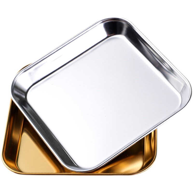 304不锈钢方碟韩式烤肉火锅正方形碟子盘子商用菜碟韩国金色餐具