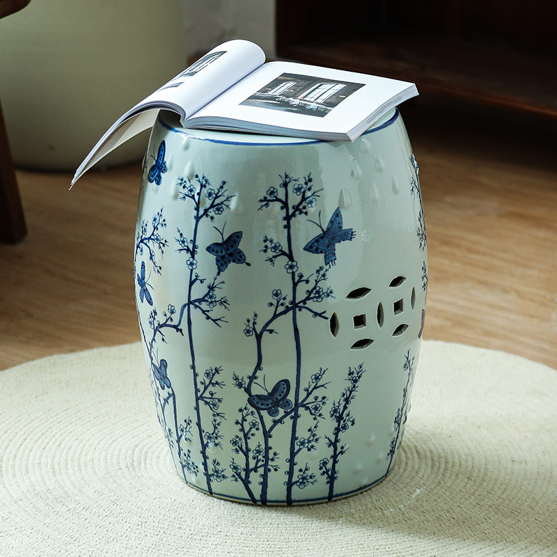 手绘青花瓷换鞋凳陶瓷鼓凳梳妆凳子新古典新品鼓墩坐墩矮凳圆凳