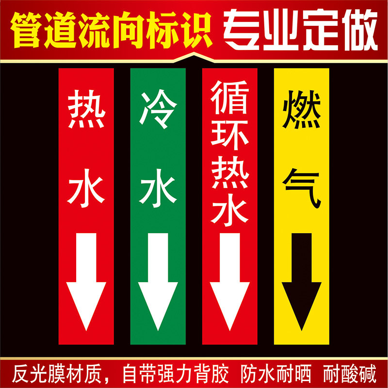 热水管道标识送风订制指示管路水蒸汽冷却回风标志牌