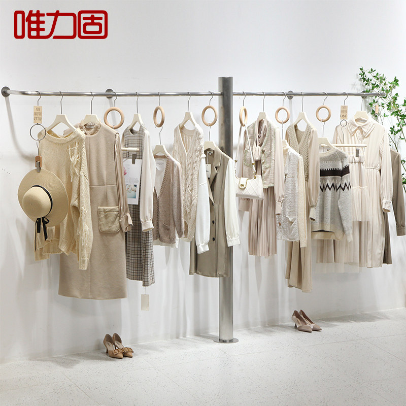 服装店展示架简约风格设计女装店铺靠墙挂衣衣架服装展示架