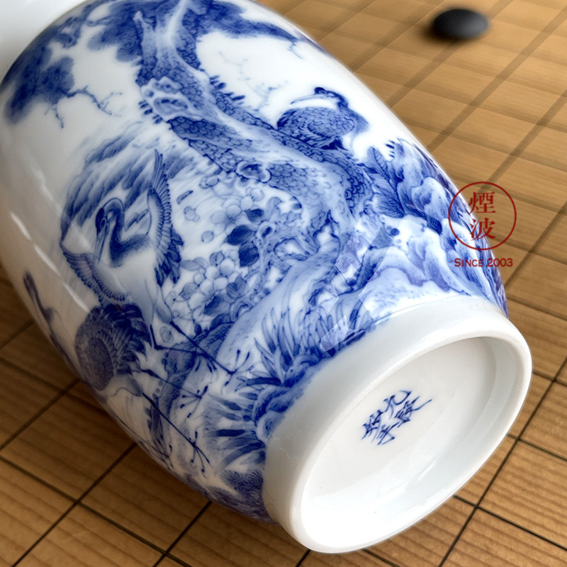 烟波景德镇九段九段妙手青花花鸟松鹤延年花瓶花瓶