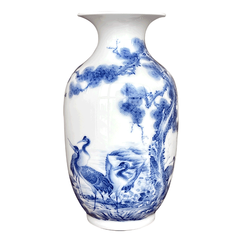烟波景德镇九段九段妙手青花花鸟松鹤延年花瓶花瓶