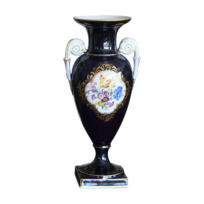 德国meissen梅森瓷器皇家自然主义花卉开窗彩绘描金花瓶