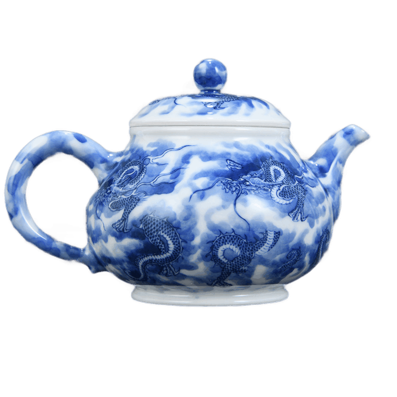 烟波景德镇春风祥玉邹俊窑珍藏手绘青花茶壶