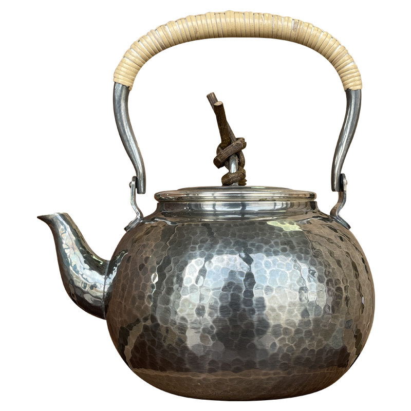 日本京都课堂锡器清课堂造丸锤目纹黄铜镀银茶壶