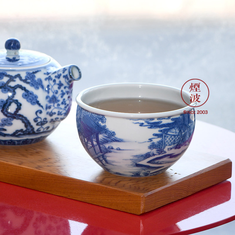 景德镇觉山隐窑青花重工耕织缸杯水盂茶道