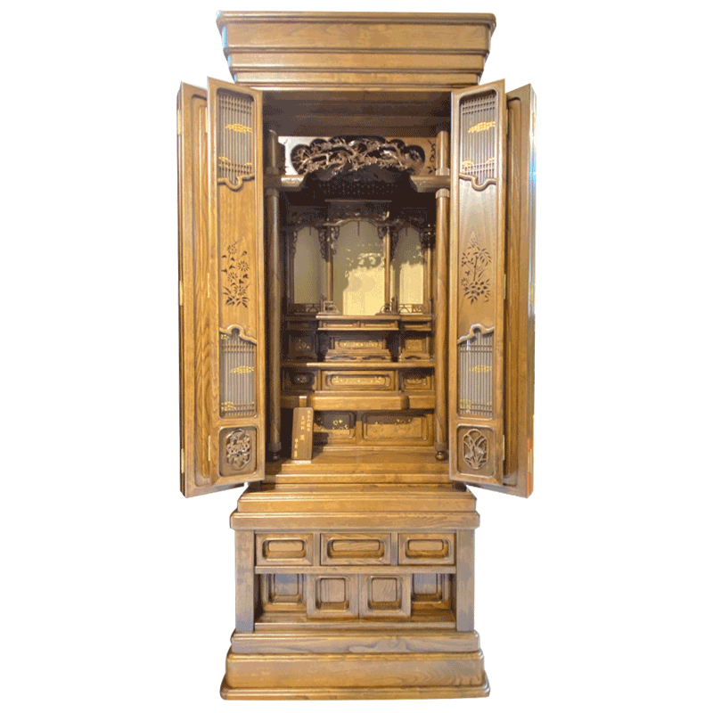 日本礼佛佛柜佛龛本栗前开四尺进口仏坛上金摆件