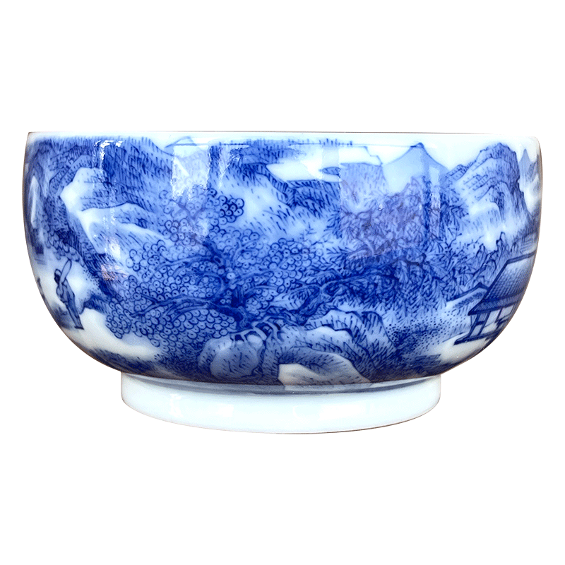 景德镇春风祥玉邹俊窑八字青花山水内外缸杯茶杯茶杯