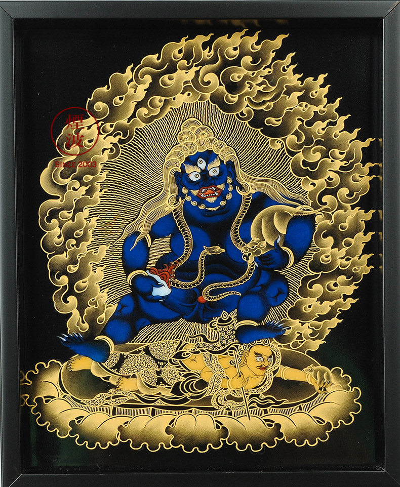 烟波敬制景德镇粉彩描金手绘本金财神唐卡板画现代装饰画