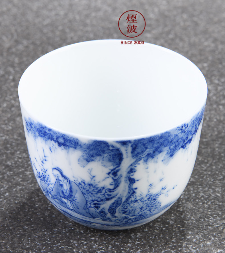 烟波★景德镇九段烧 手绘青花瓷器 妙手青花 松林抚琴 品茗茶杯