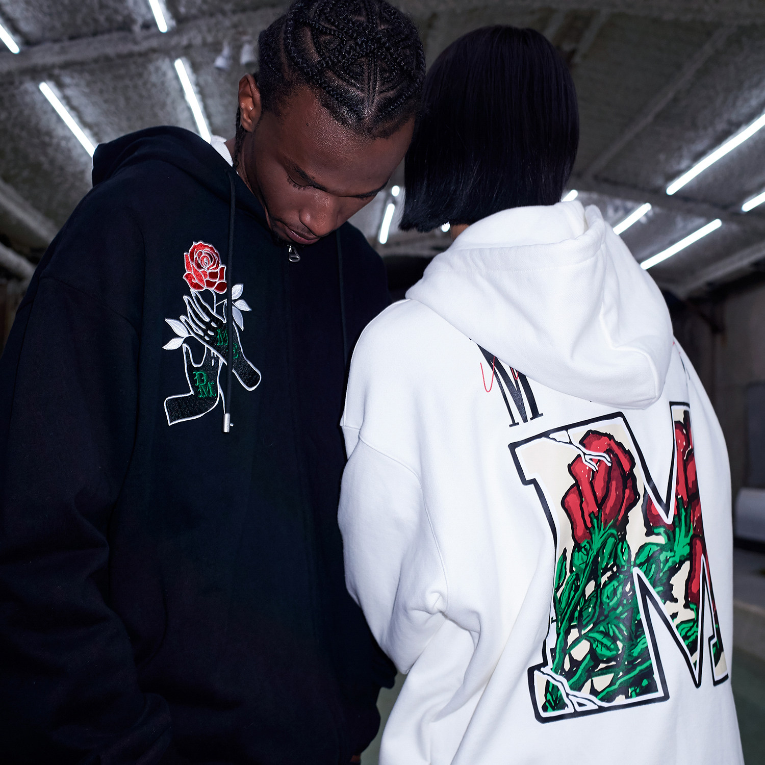 medm玫瑰花刺绣连帽卫衣开衫加厚男女抓绒外套卫衣