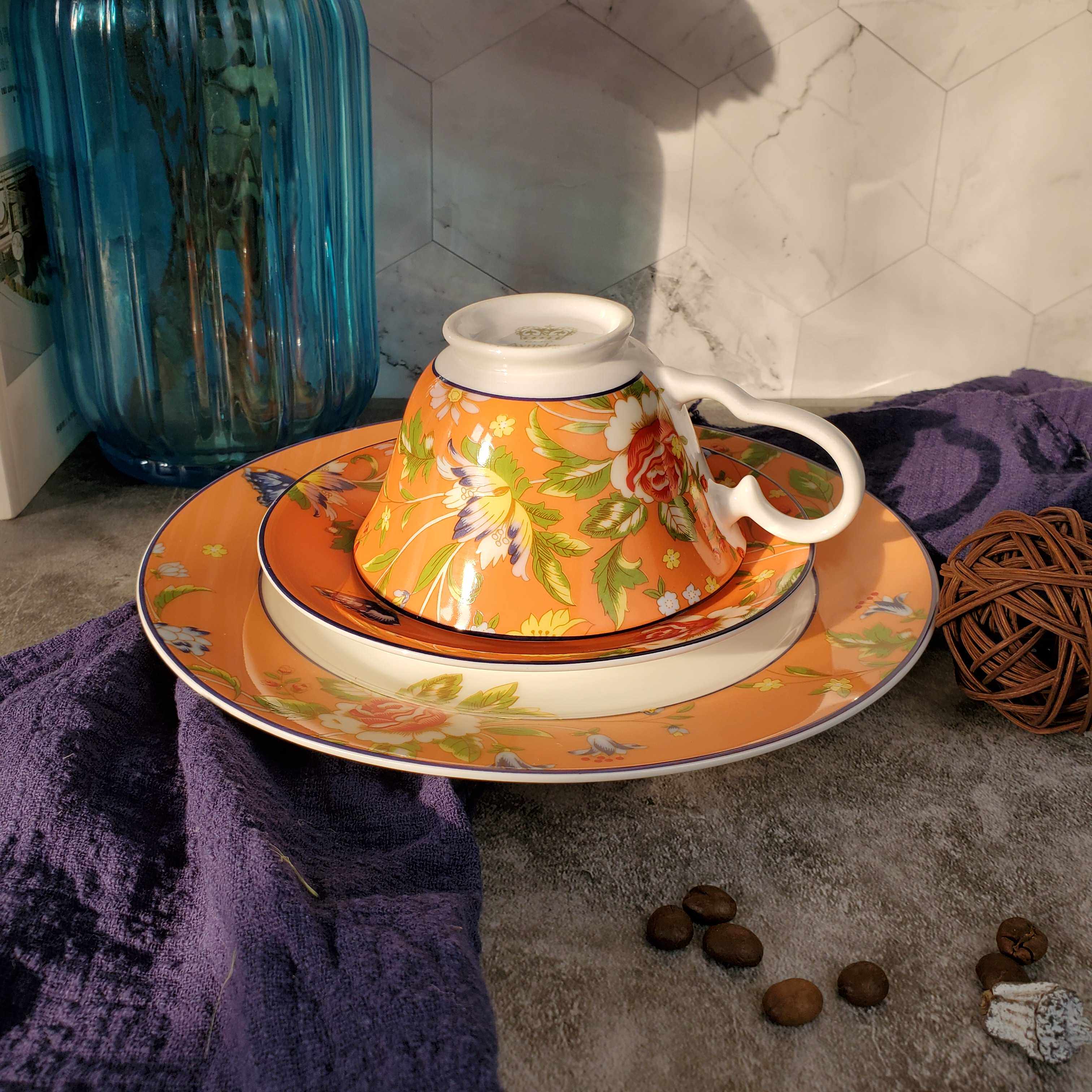 英国骨质咖啡杯温莎小屋花园杯碟轻奢英式下午咖啡杯