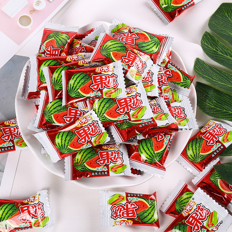 小光头果冻西瓜泡泡糖桶装150颗儿童口香糖8090怀旧口香糖