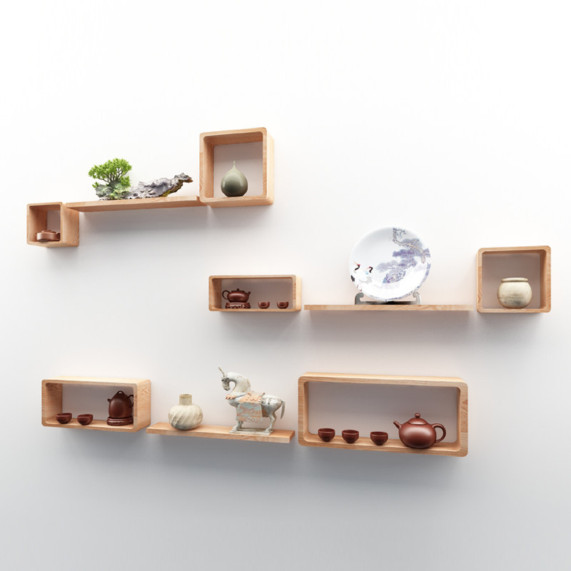 榉木实木家具置物架壁挂格子背景墙电视墙挂墙格创意摆件格架