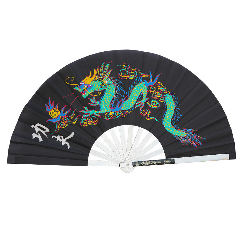 不锈钢功夫响扇太极黑色青龙兵器防身铁扇扇子太极扇