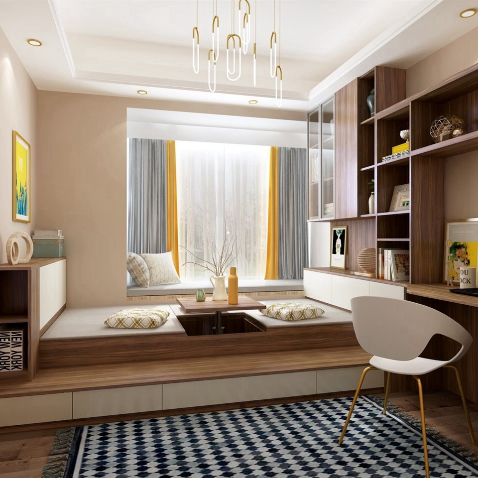 全屋定制榻榻米衣柜一体儿童飘窗书桌书柜轻奢实木家具榻榻米定制