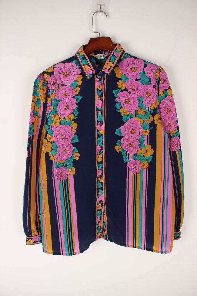 古着vintage衬衫港味慵懒巴洛克油画小众众女宽松衬衫