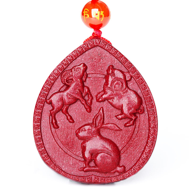 开光朱砂紫金合旺运猪兔羊三合局吊坠亥卯未开项坠