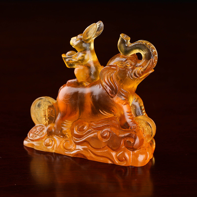 开光2021年属猪锦兔攀象琉璃摆件生肖猪招财开运吉祥物男女款摆设