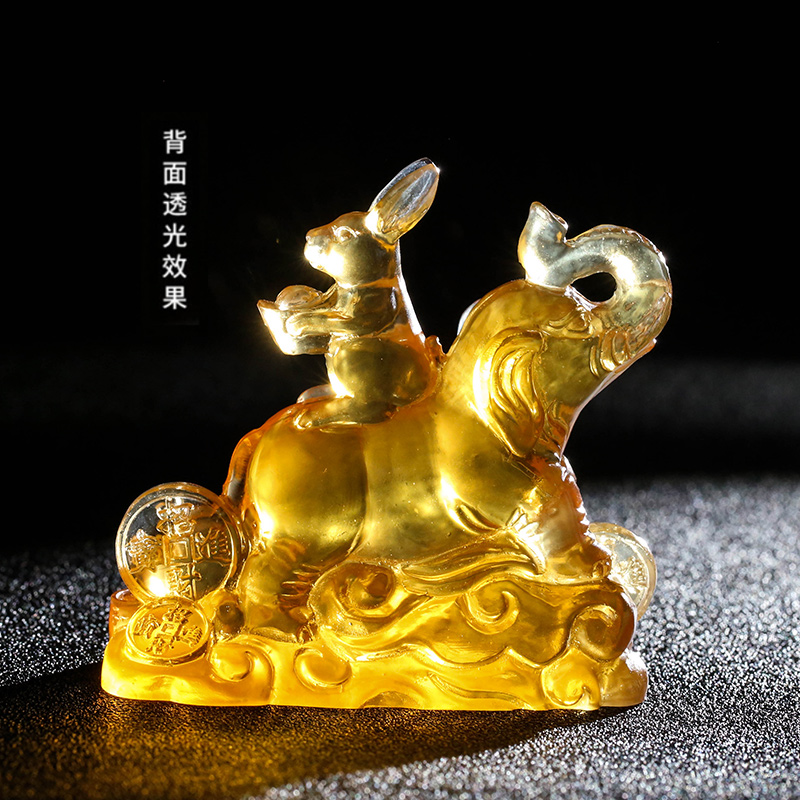 开光2021年属猪锦兔攀象琉璃摆件生肖猪招财开运吉祥物男女款摆设