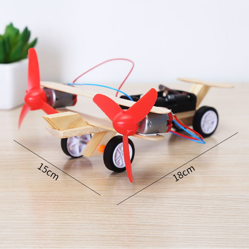 科技制作双翼电动滑行飞机儿童力学科学实验手工科学实验