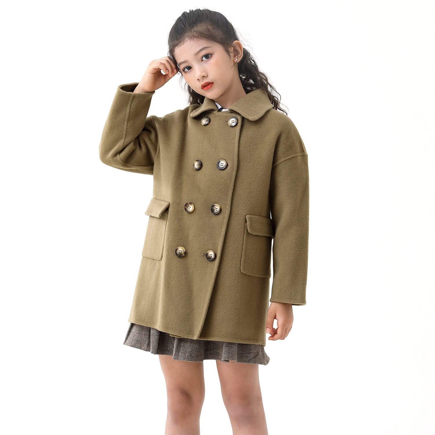 儿童双面羊绒外套新款冬季加厚中长女童宝宝呢大衣