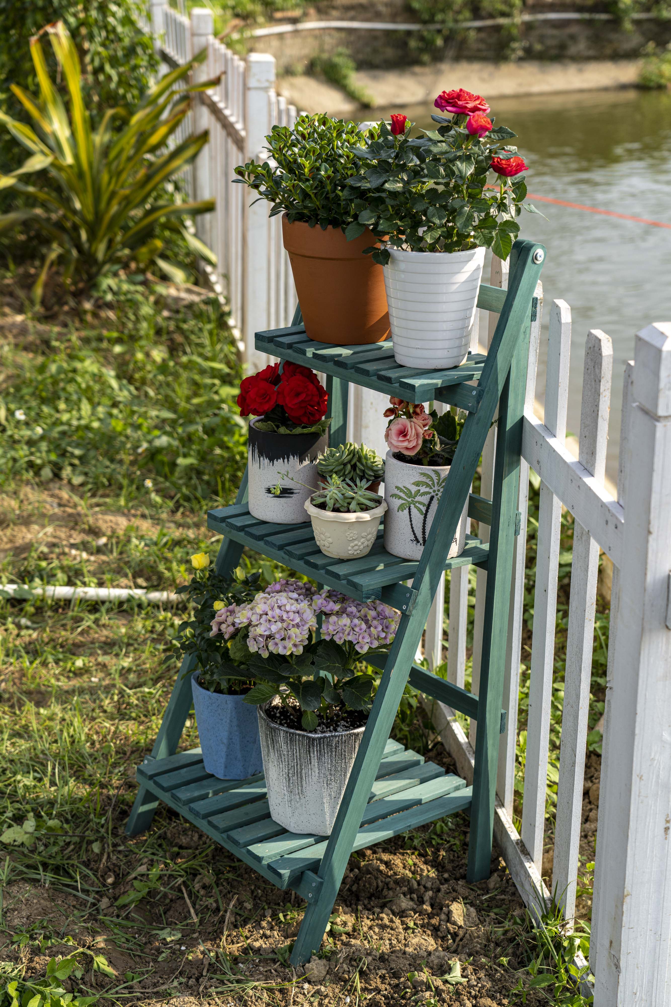 杉木花架三层复古做桌花架子45cm承重25kg适合花架