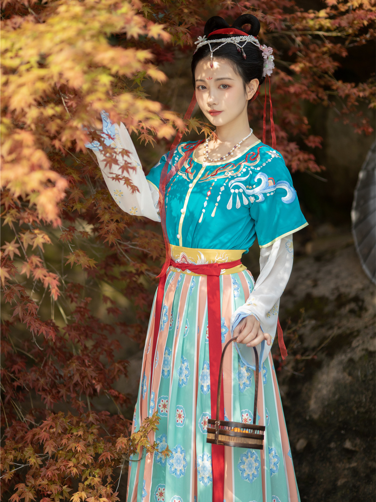 迷仙纪汉服女原创正品【云中乐】坦领三件套半臂齐腰裙夏季日常￥108