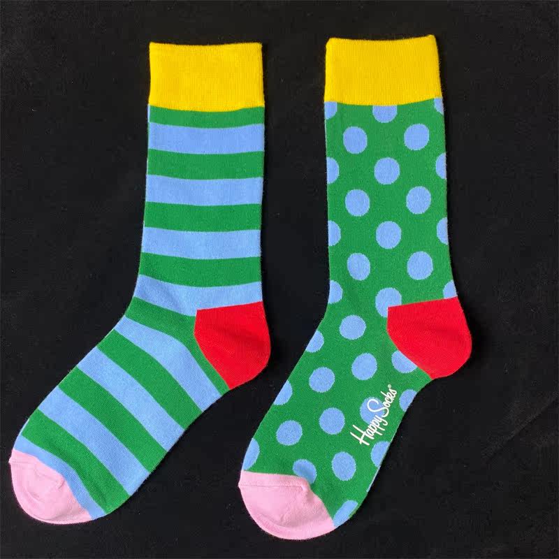 happysocks袜子圆点男女彩色四季四季纯纯棉提花性感中筒袜