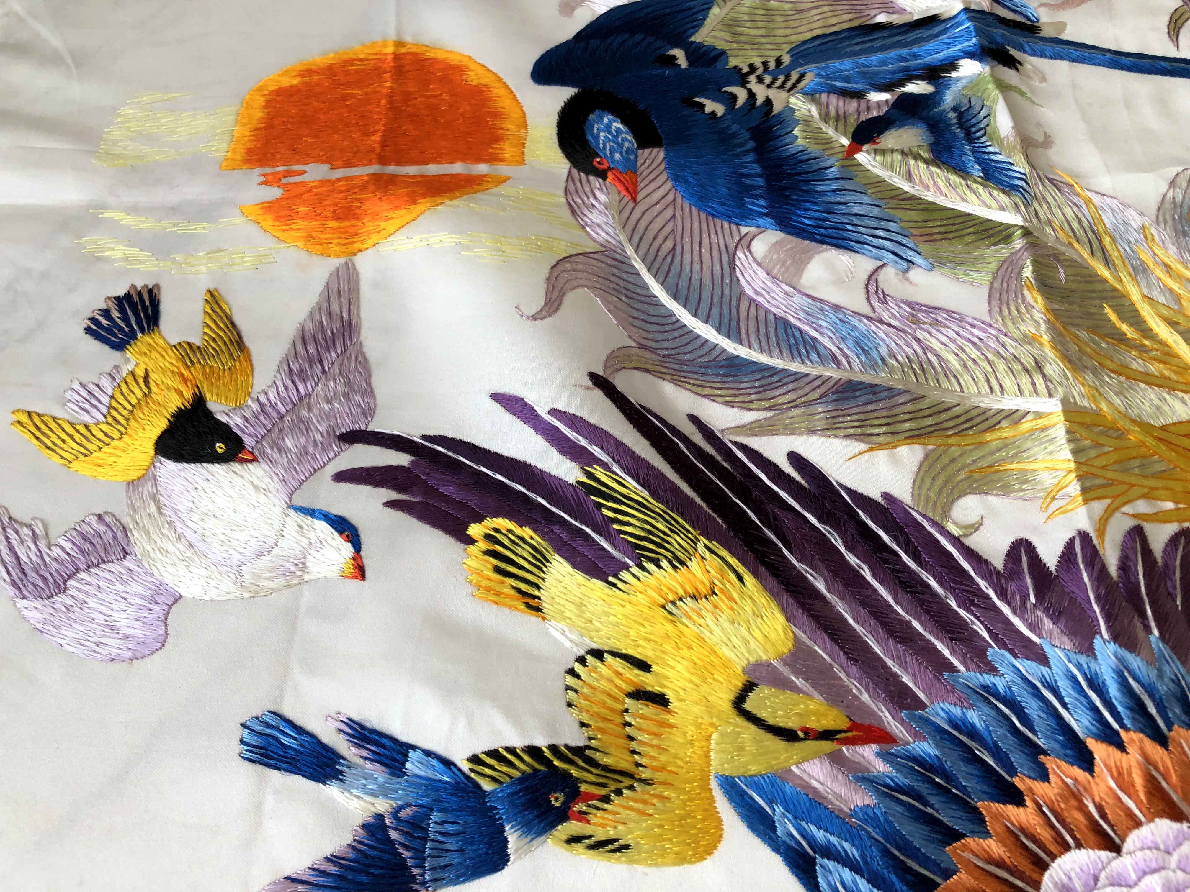 苏绣手工凤凰牡丹刺绣成品布片单面装饰画50x80cm苏绣