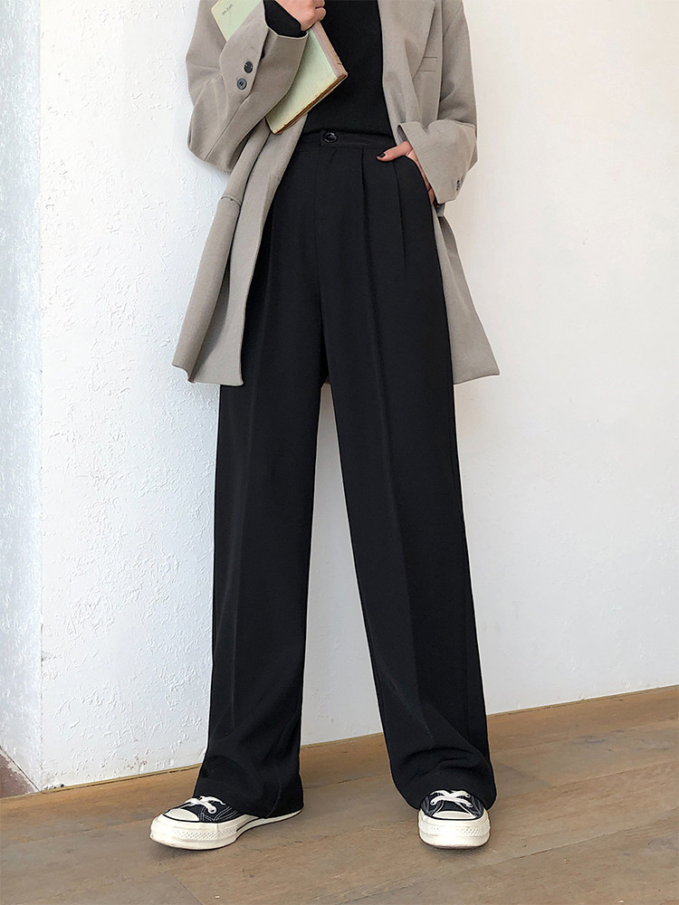 大码西装裤女妹妹mm直筒宽松2020春装黑色大码女装