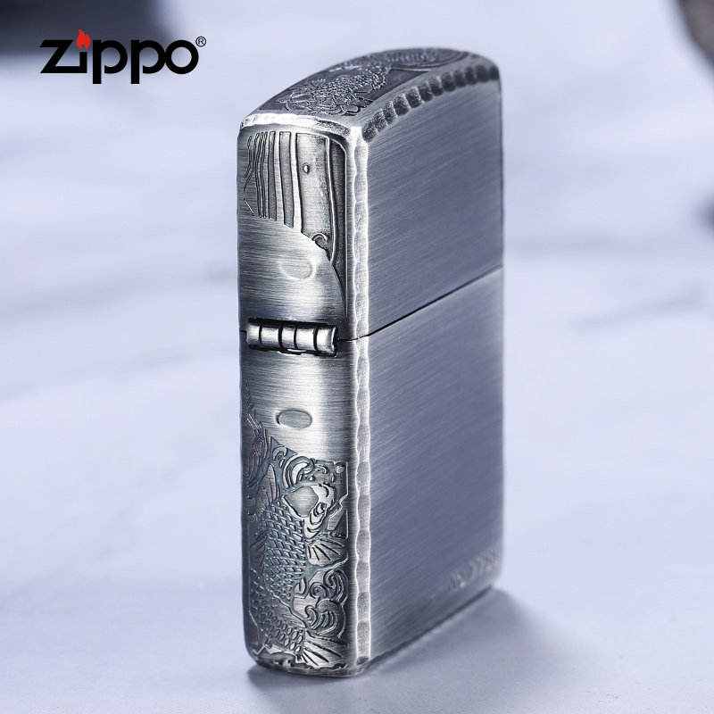 美国原装zippo打火机限量版鱼戏莲叶间正版男士防风火机专柜正品-mc