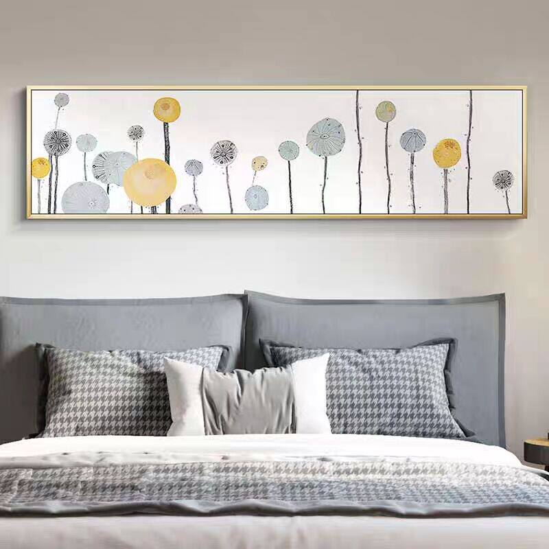蒲公英简约卧室装饰画现代床头背景横幅长条挂画现代装饰画