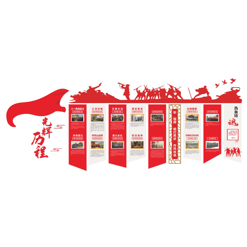 军队部队军营强军党建文化墙荣誉墙四有军人退役老兵服务标语墙贴