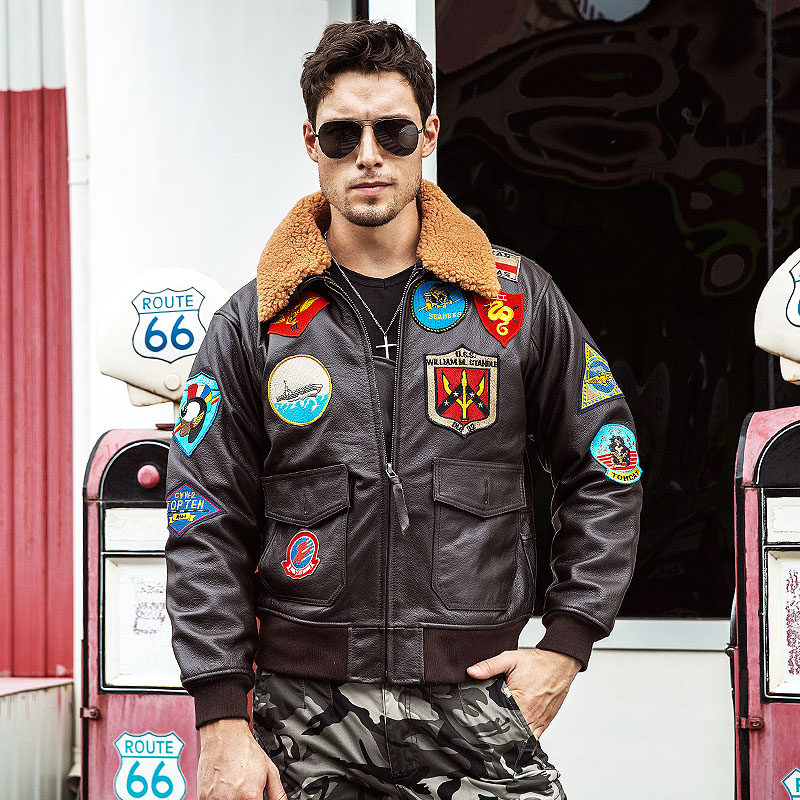 飞行复古刺绣g1夹克头层牛皮皮衣男士真皮皮衣