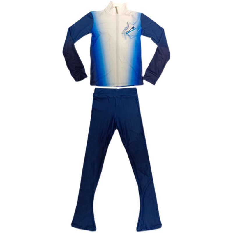 花样滑冰训练成人女童比赛套装宝蓝蓝色氨纶运动服装滑冰服