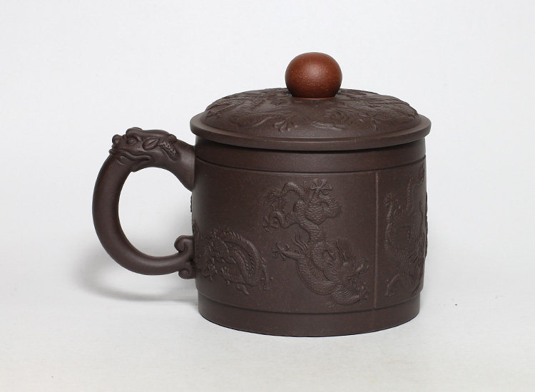 一壶春茶宜兴紫砂工艺艺师吴俊九龙戏珠原矿纯紫茶杯