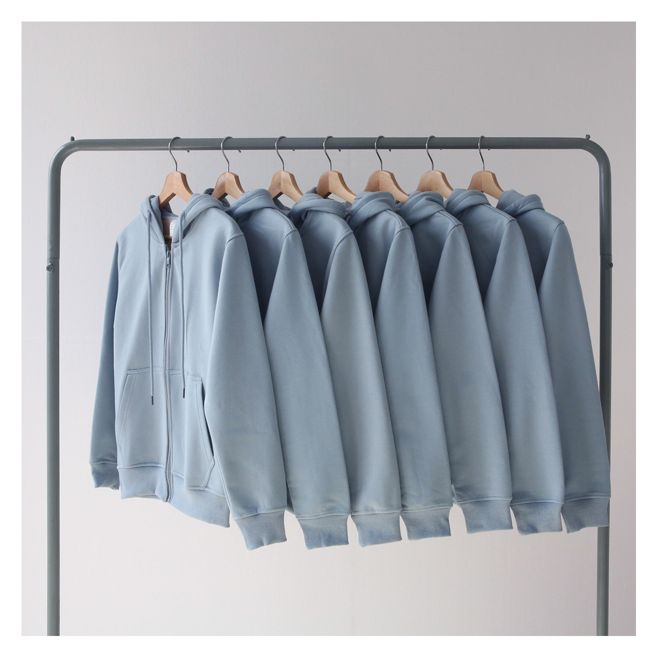 秋冬季 加绒加厚 雾霾蓝 蓝灰色 连帽拉链卫衣外套开衫 男女 潮