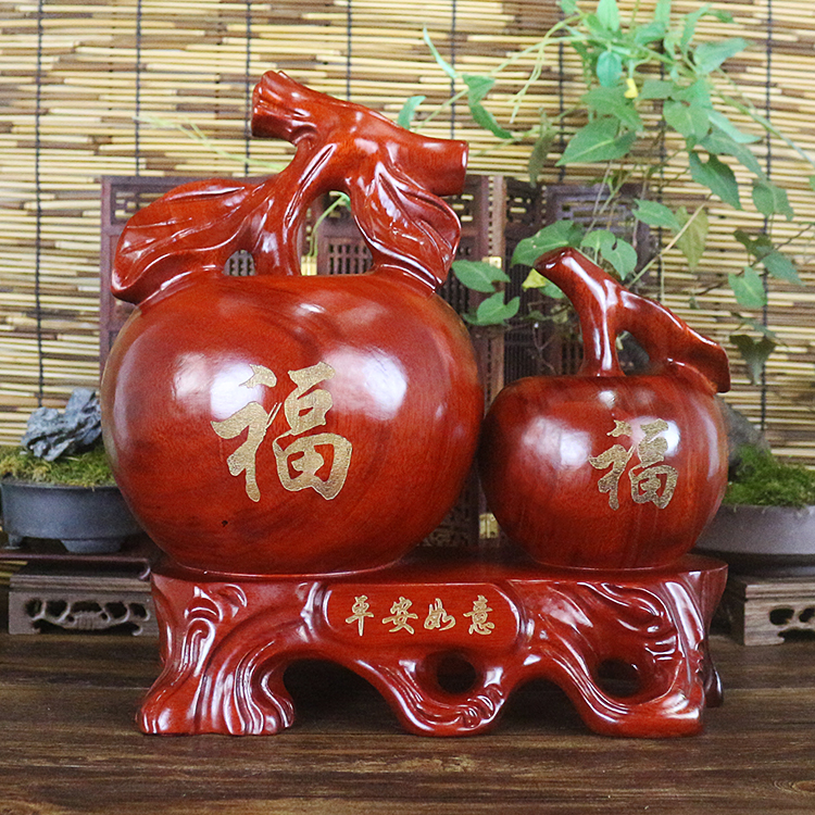 平安实木雕刻苹果摆件木质平安果家居饰品保平客厅木雕