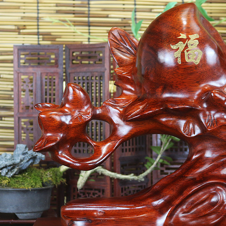 实木木雕寿桃摆件大号福寿双全桃子木质老人祝寿木雕