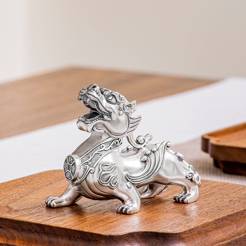 摆件纯银貔貅招财镇足银茶宠茶桌送礼银器茶具茶宠摆件