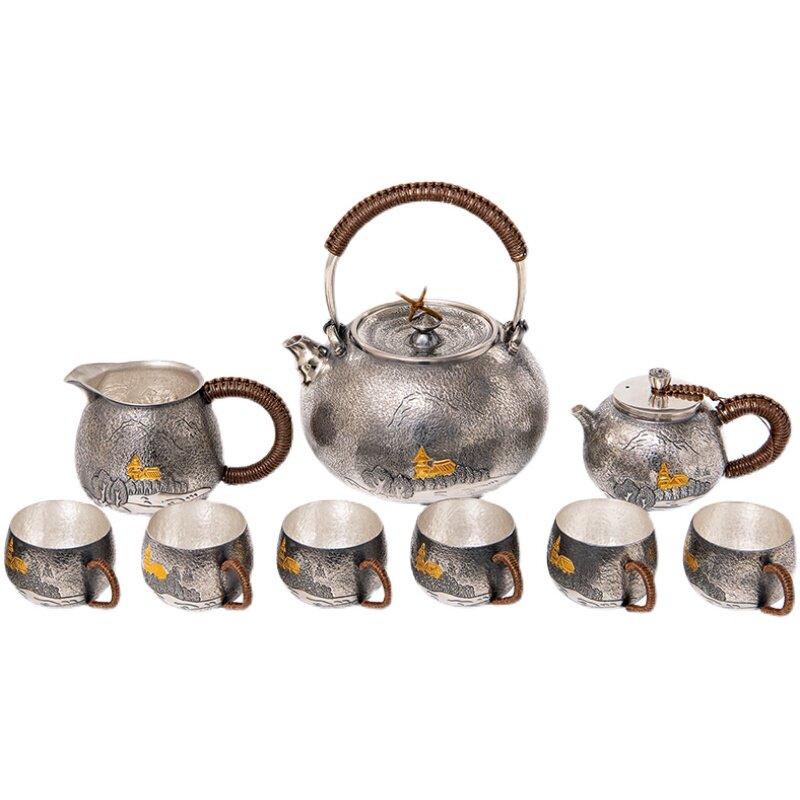 银壶纯银烧水壶云南手工足银茶具套装复古黄金屋整套茶具