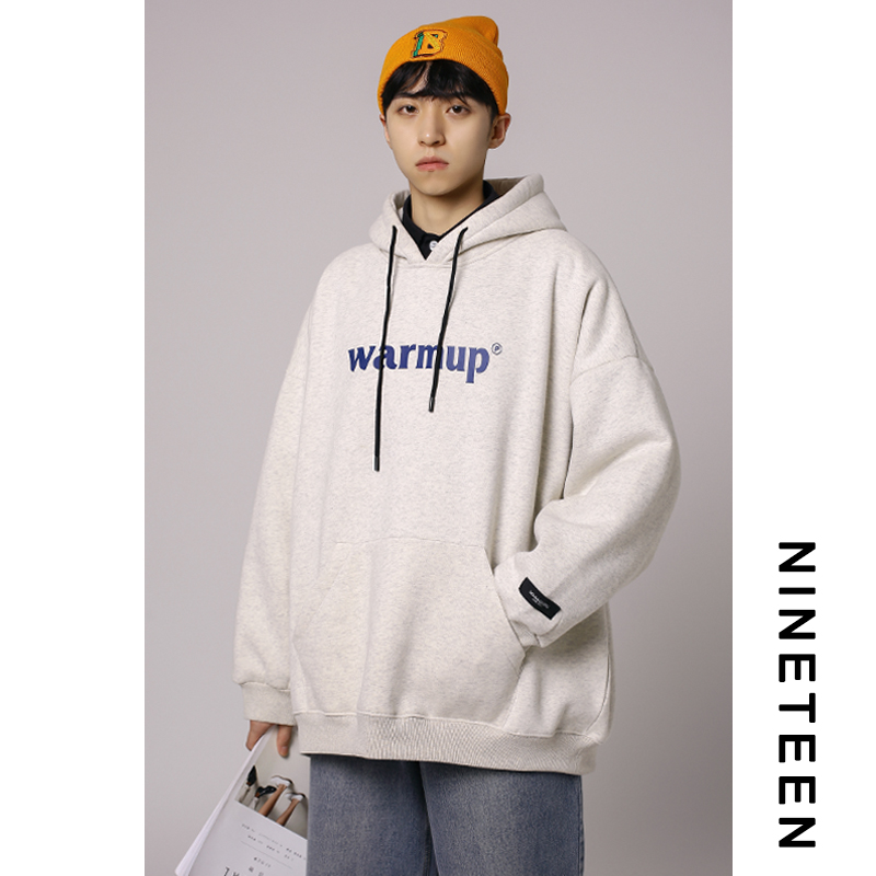 十九秋/ 秋冬情侣套头连帽卫衣宽松加绒学生港风男女潮流外套上衣