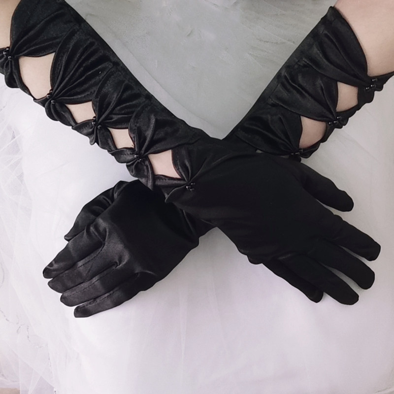 赫本风黑礼服短款长款黑色两个蝴蝶结晚宴旗袍手套