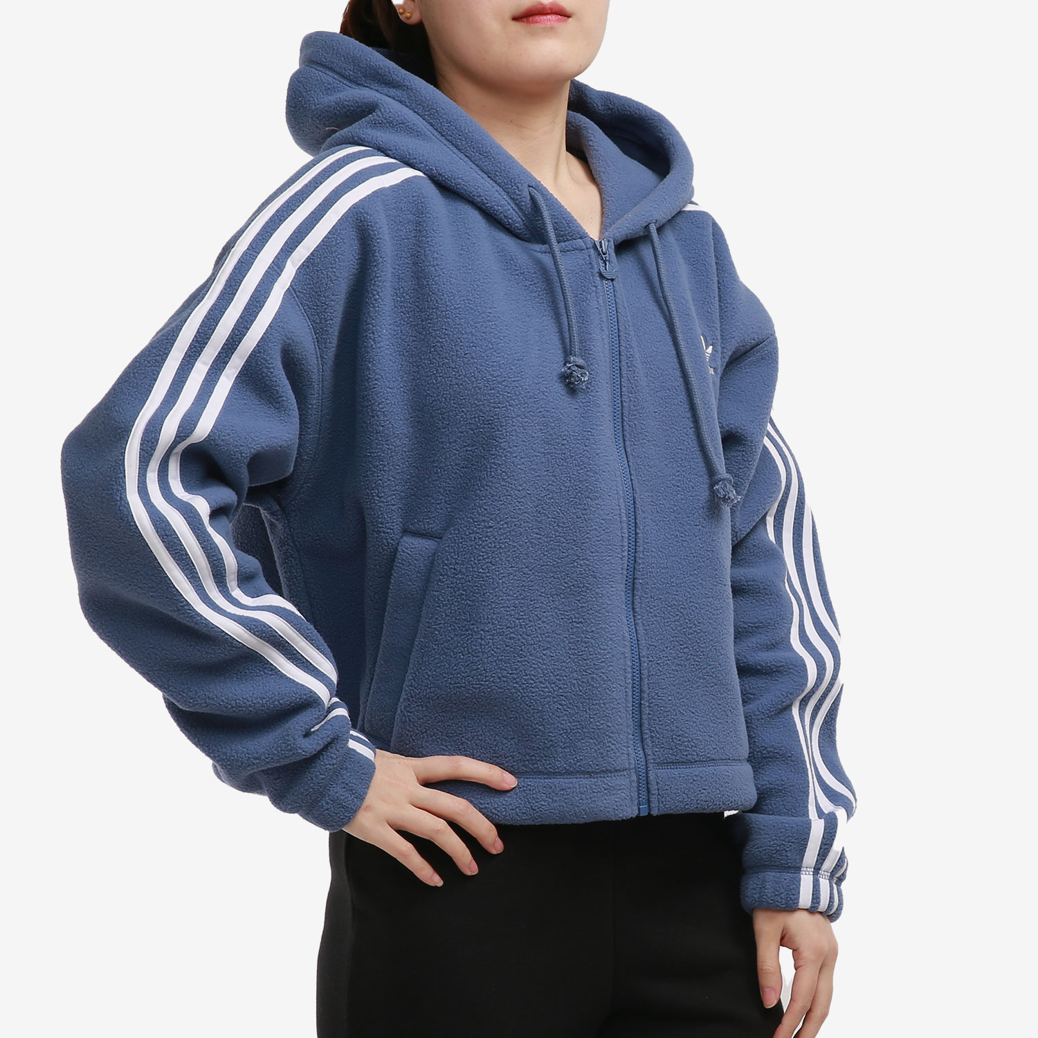 adidas阿迪达斯正品三叶草经典女子摇粒绒连帽外套运动服运动茄克